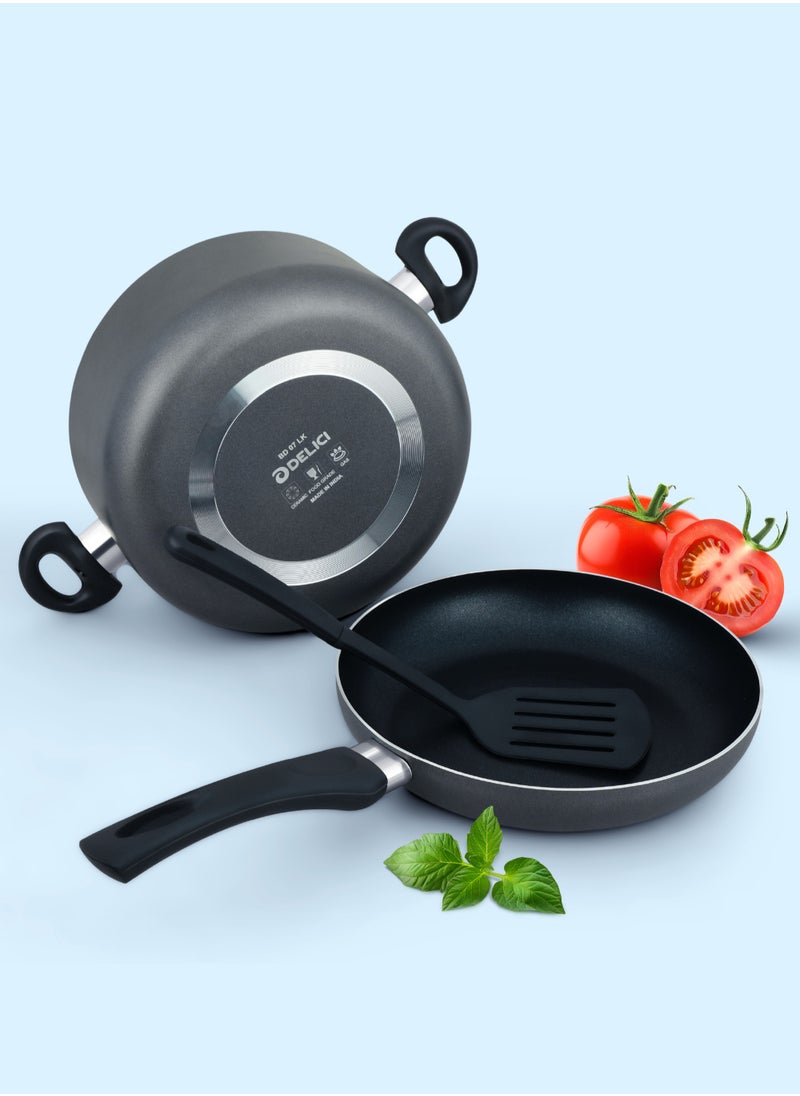DELICI 8-Piece Nonstick Cookware Set Aluminum, Kitchen Essential Bundle With Tempered Glass Lids,2 Casserole With Lid, Saucepan With Lid, Frypan And Nylon Turner, Dishwasher Safe, PFOA Free,(NCS8G)  - Image 3