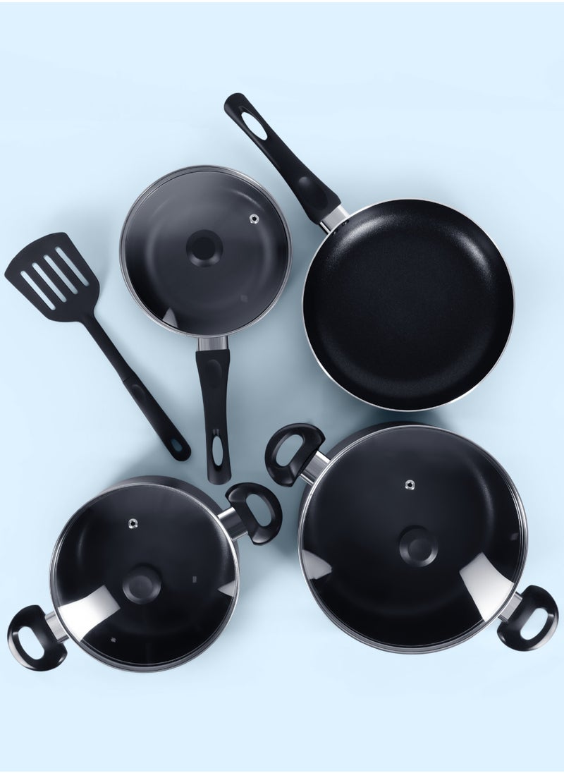 8-Piece Nonstick Cookware Set Aluminum, Kitchen Essential Bundle With Tempered Glass Lids,2 Casserole With Lid, Saucepan With Lid, Frypan And Nylon Turner, Dishwasher Safe, PFOA Free,(NCS8G) - pzsku/Z0FFD1579E896D38FCDFCZ/45/_/1740022809/814471a0-340e-4a1d-815c-dd45e5882c96