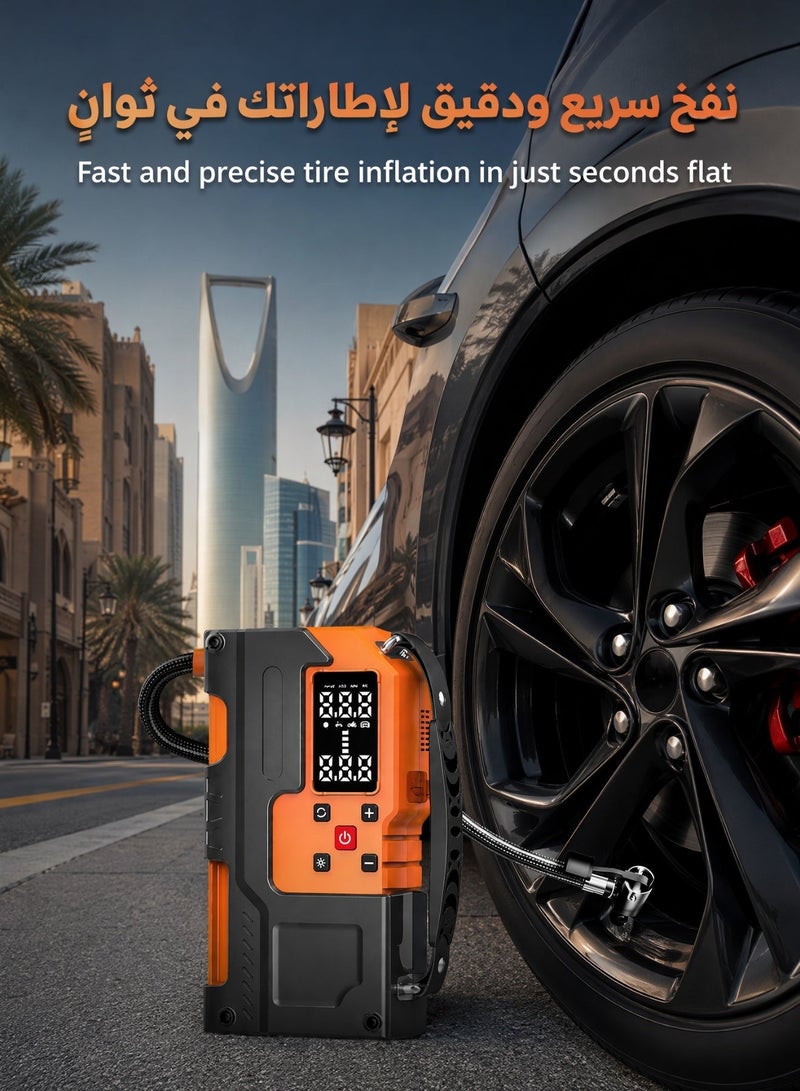 مشغل بطارية سيارة 4000 أمبير مع منفاخ هواء 150PSI، بنك طاقة 10000mAh، مقياس ضغط رقمي، إضاءة LED للطوارئ، كاسر زجاج، معزز بطارية 12V للسيارات والدفع الرباعي والشاحنات والدراجات - Image 3