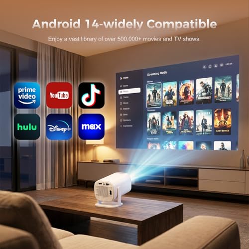 WellSonic Mini Projector with Wifi and Bluetooth, Build-in Android 14, Portable Projector Outdoor&Ceiling Use, Auto Keystonet&270°Rotatable, 200 Ansi, 4k Home Thearter Movie Projector for HDMI USB - Image 3