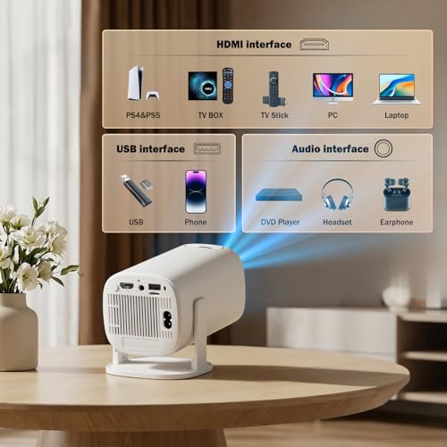 WellSonic Mini Projector with Wifi and Bluetooth, Build-in Android 14, Portable Projector Outdoor&Ceiling Use, Auto Keystonet&270°Rotatable, 200 Ansi, 4k Home Thearter Movie Projector for HDMI USB - Image 4