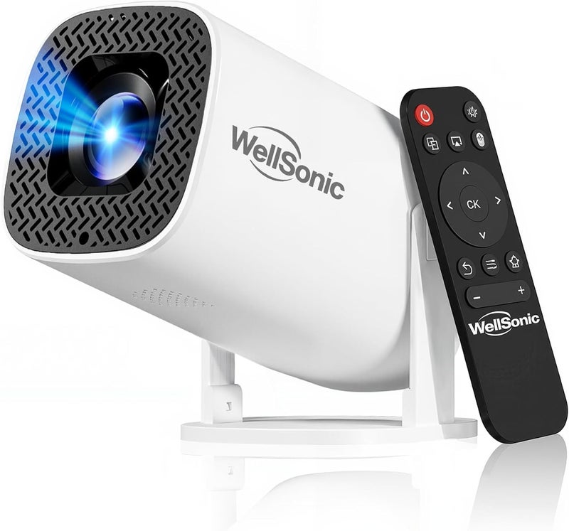 WellSonic Mini Projector with Wifi and Bluetooth, Build-in Android 14, Portable Projector Outdoor&Ceiling Use, Auto Keystonet&270°Rotatable, 200 Ansi, 4k Home Thearter Movie Projector for HDMI USB - Image 1