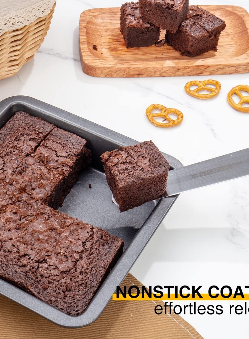 8'' x 8'' Square Cake Baking Pan, Nonstick Metal Brownie Pan with Wide Grips, Dishwasher Safe - 8 Inch, Dark Grey(Set of 2) - Image 2