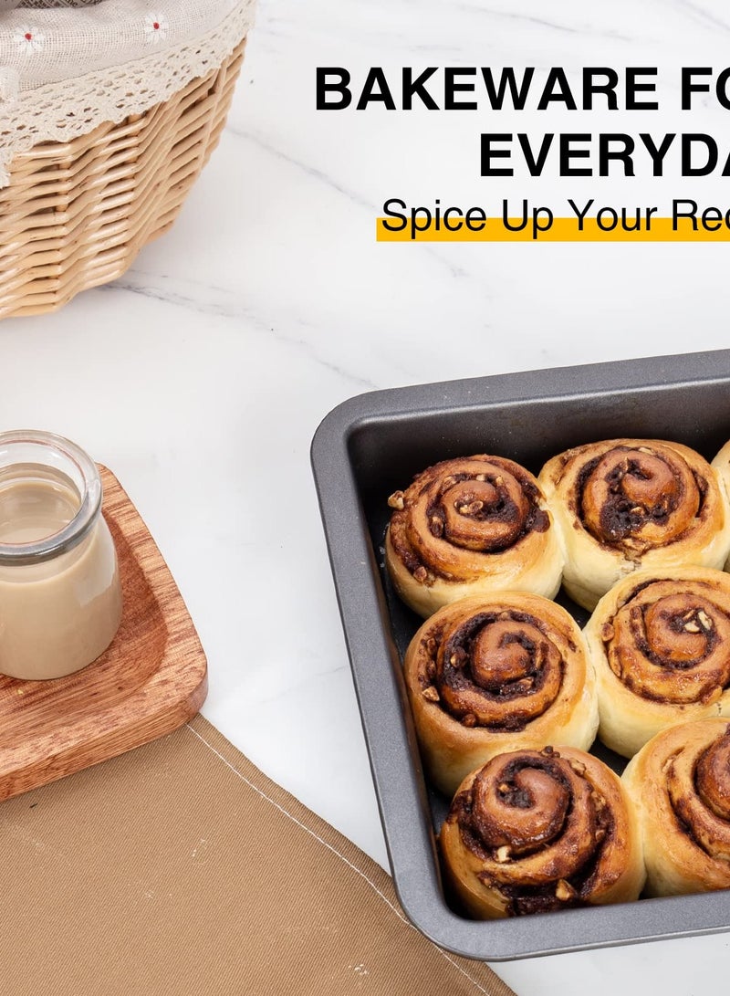 8'' x 8'' Square Cake Baking Pan, Nonstick Metal Brownie Pan with Wide Grips, Dishwasher Safe - 8 Inch, Dark Grey(Set of 2) - Image 4