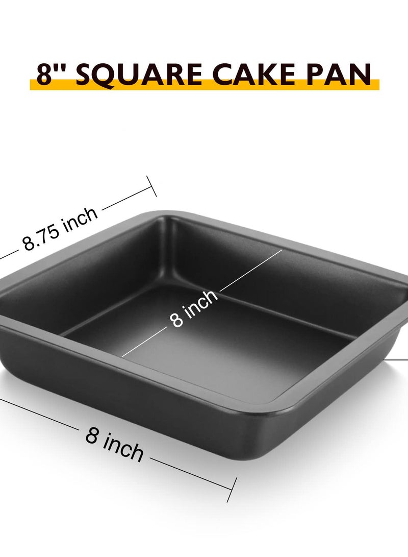 8'' x 8'' Square Cake Baking Pan, Nonstick Metal Brownie Pan with Wide Grips, Dishwasher Safe - 8 Inch, Dark Grey(Set of 2) - Image 3