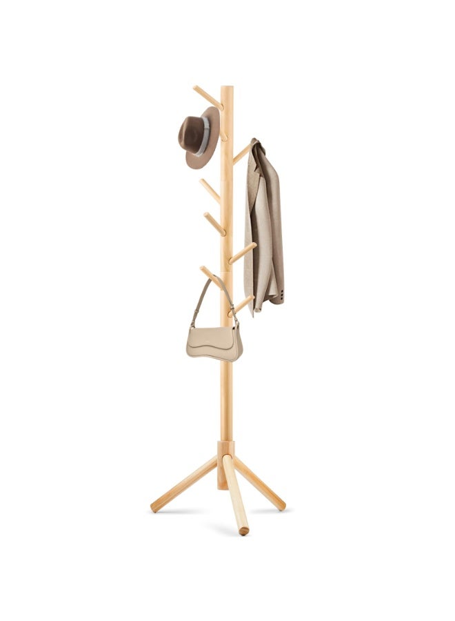 Bukela Coat Rack Sturdy Wooden Coat Rack Stand, Adjustable Coat Tree, Free Standing Tree Hanger with 4 Sections & 8 Hooks, for Home/Bedroom/Office/Hallway/Entryway - Image 1