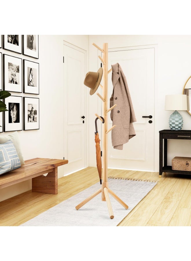 Bukela Coat Rack Sturdy Wooden Coat Rack Stand, Adjustable Coat Tree, Free Standing Tree Hanger with 4 Sections & 8 Hooks, for Home/Bedroom/Office/Hallway/Entryway - Image 5