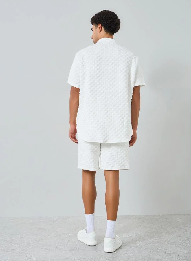 Take Two  Men Textured Stand Collar Shirt and Shorts Co-Ords for Men | Best Price UAE