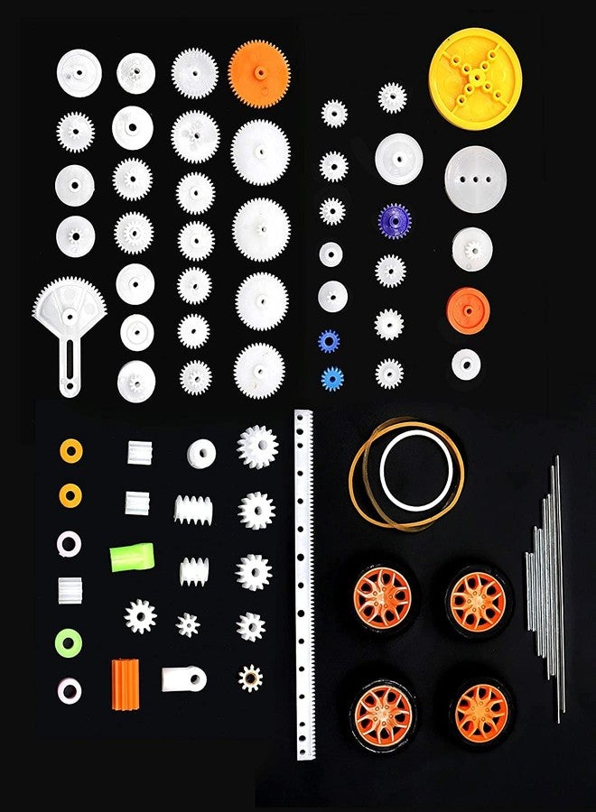Electronicspices Electronic Spices 78 PCS Plastic Gear Set Rack Pulley Belt Worm Single Double Gears DIY Car Robot for electronic and school projects (WHITE, 78) - Image 1
