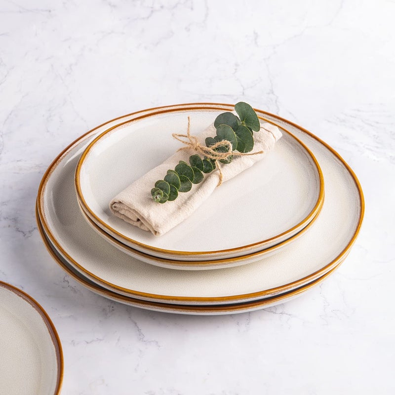 AmorArc Ceramic Dinner Plates Set of 6, 10.5 Inch Handmade Reactive Glaze Stoneware Plates,Large Rustic Shape Dinnerware Dish Set for Kitchen, Microwave & Dishwasher Safe,Scratch Resistant-Pearl White - Image 3