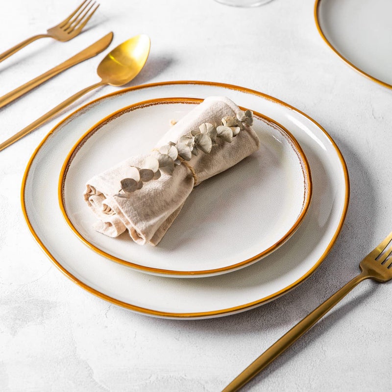 AmorArc Ceramic Dinner Plates Set of 6, 10.5 Inch Handmade Reactive Glaze Stoneware Plates,Large Rustic Shape Dinnerware Dish Set for Kitchen, Microwave & Dishwasher Safe,Scratch Resistant-Pearl White - Image 4