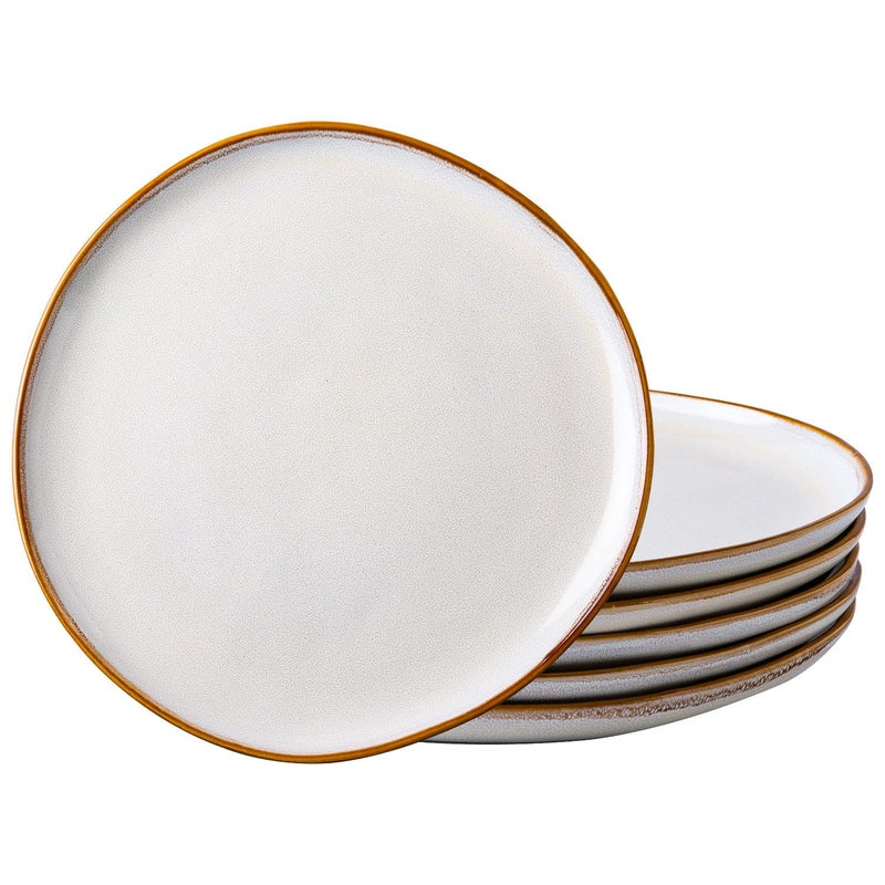 AmorArc Ceramic Dinner Plates Set of 6, 10.5 Inch Handmade Reactive Glaze Stoneware Plates,Large Rustic Shape Dinnerware Dish Set for Kitchen, Microwave & Dishwasher Safe,Scratch Resistant-Pearl White - Image 1
