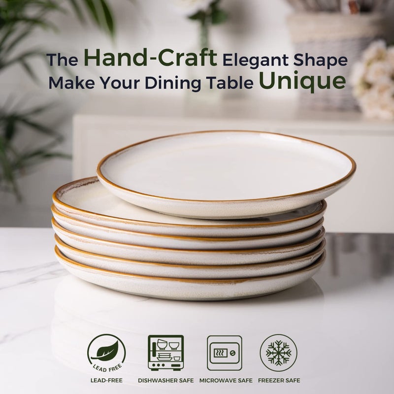 AmorArc Ceramic Dinner Plates Set of 6, 10.5 Inch Handmade Reactive Glaze Stoneware Plates,Large Rustic Shape Dinnerware Dish Set for Kitchen, Microwave & Dishwasher Safe,Scratch Resistant-Pearl White - Image 2