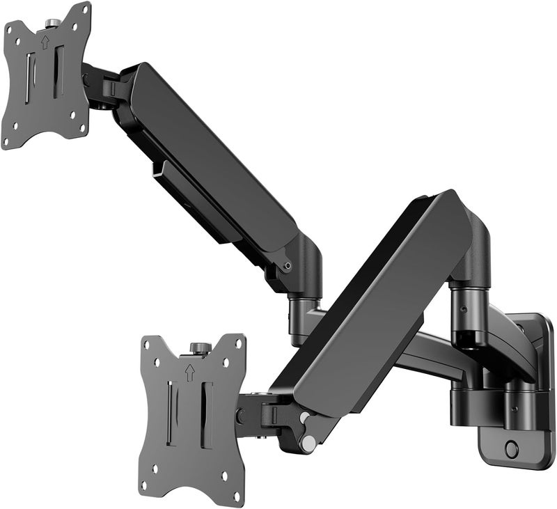 PUTORSEN Dual Monitor Wall Mount for 17-32 inch Flat/Curved Computer Screens, Full Motion Wall Monitor Mount with VESA 75x75/100x100 mm, Each Holds Up to 19.8lbs, Black - Image 1