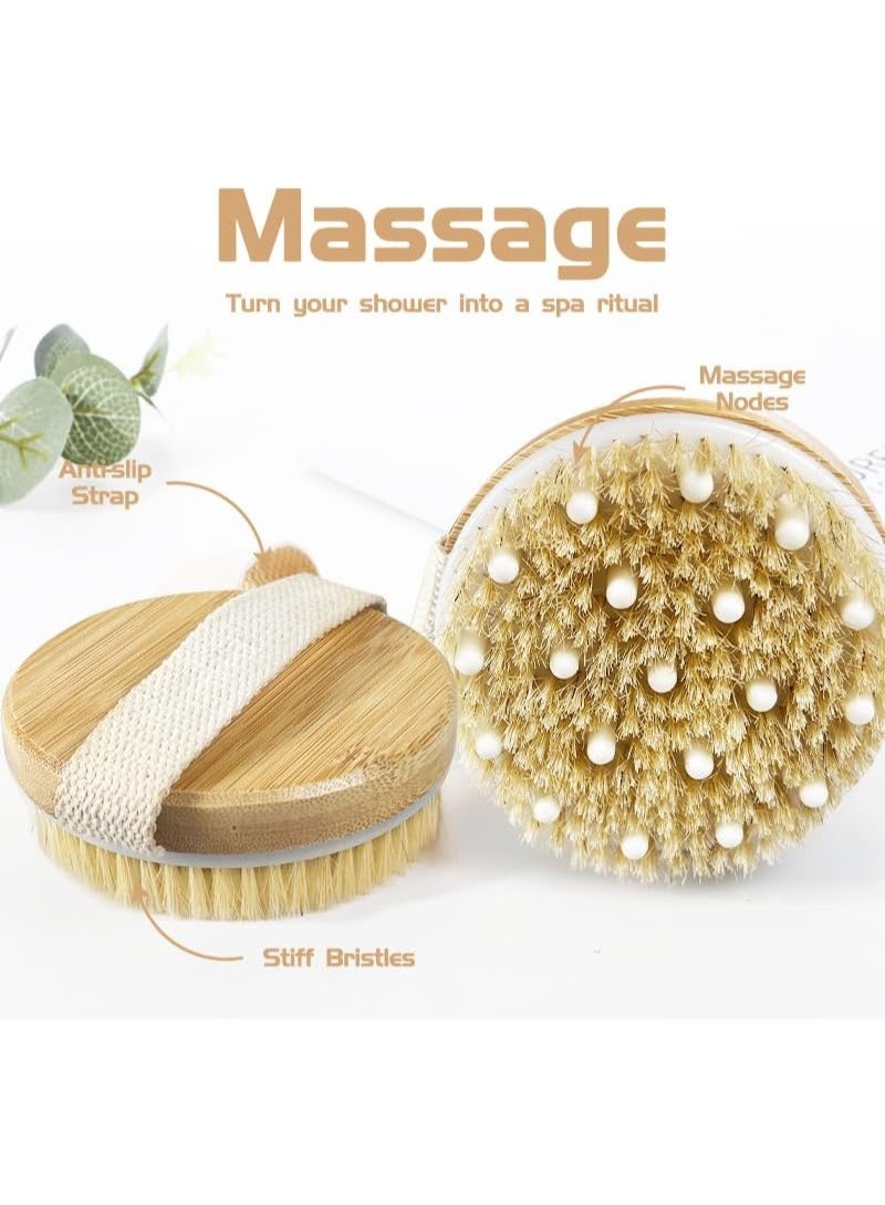 MIMOE Wet Dry Bath Body Brush, Natural Wood Body Brush, Soft Massage Nodules Brush Shower Brush Body Scrubber Bath Brush Exfoliator Brush Remove Dead Skin - Round Design - Image 2