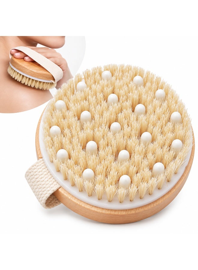 MIMOE Wet Dry Bath Body Brush, Natural Wood Body Brush, Soft Massage Nodules Brush Shower Brush Body Scrubber Bath Brush Exfoliator Brush Remove Dead Skin - Round Design - Image 1