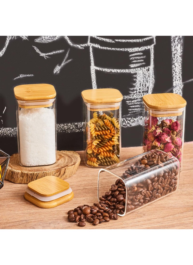 EZOWare EZOWARE 9.5 oz Glass Jar Bottle, 12 Pc Square Air Tight Canister Storage Containers with Natural Bamboo Lids and Chalkboard Labels for Kitchen Spices, Bathroom, Home Decor, Party Favors  - Image 4
