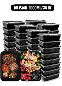 Angola Panda 50pcs set of 1000ml/34 oz lunch box BPA-free food container tiffin box for office plastic storage box Suitable for office school camping picnic meal preparation lunch box takeout box packing box  - Image 1
