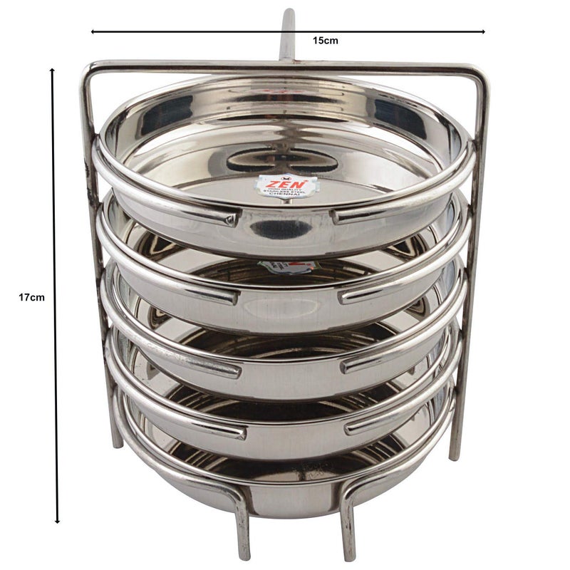 JAIN Stainless Steel 2in1 Thatte Idly Plate | Dhokla Maker & Idiappam Stand - 10 Plates Thatte Idli Plate with Stand & Momos Steamer Stand (5 Thattu Idly Plates, 5 Idiappam Stand, 1 Stand) - Image 2