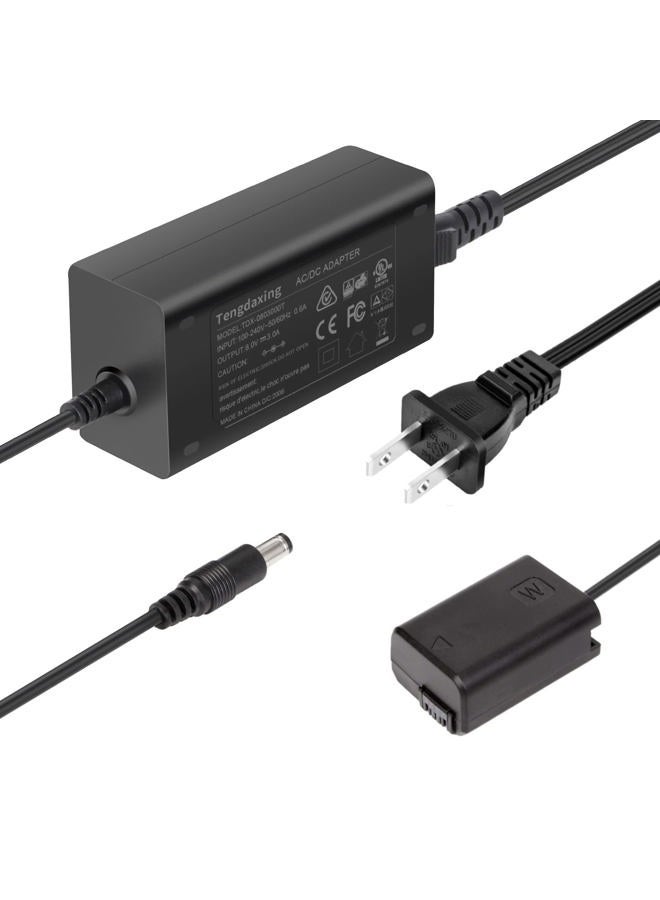 Tengdaxing AC-PW20 Continuous Power Adapter NP-FW50 Dummy Battery for Sony Alpha ZV-E10, A5000, A5100, A6000, A6100, A6300, A6400, A6500, A7, A7 II, A7R, A7R II, A7S, A7S II, RX10 Cameras - Image 1
