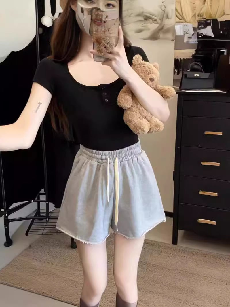 [Factory ] Summer Loose Slimming Joker Wide Leg Pants Triple Pants Hanging Drawstring Casual Shorts Children - Image 4
