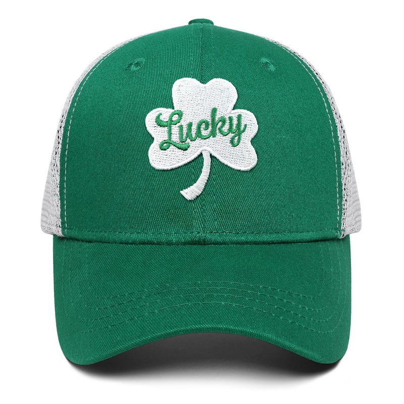 Kuyuayee St Patricks Day Embroidered Trucker Hat for Men and Women Saint Pattys Shamrock Adjustable Washable Baseball Cap Gifts - Image 1