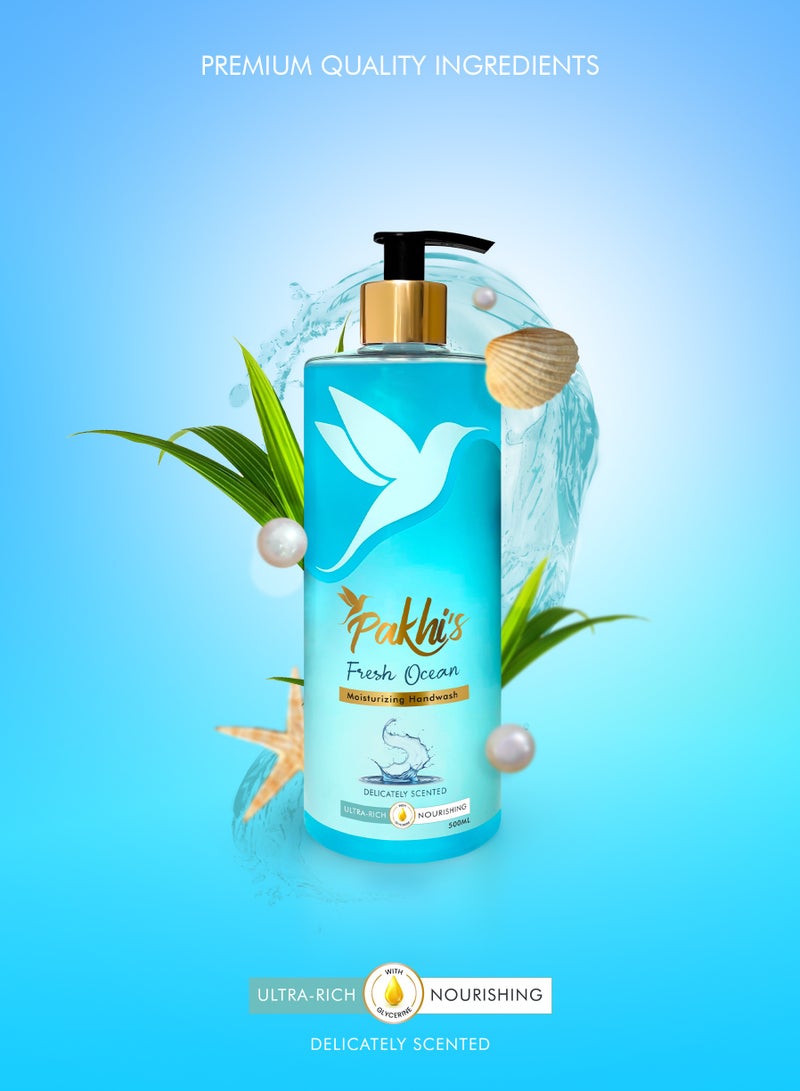 Pakhi's Pakhi’s Fresh Ocean Liquid Hand Soap – Moisturizing Foaming Hand Wash for bathroom and kitchen with Pump - Luxurious Nourishment for Your Skin (500ml) - Image 2