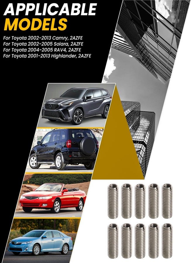 Foruly 10PCS Head Bolt Thread Inserts Kit M11 X 1.5 for Toyota Camry 2002-2013, Solara 2002 2003 2004 2005, RAV4 2004 2005, Highlander 2001-2013 2AZFE Stainless Steel - Image 2
