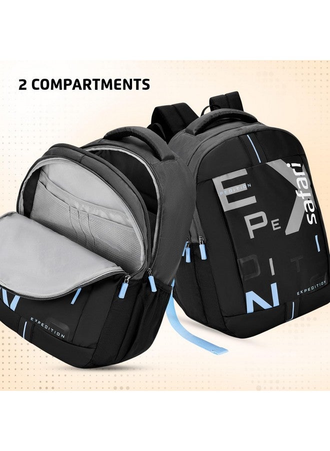 Safari Strider 32L School Bag for Boys and Girls, Casual 2 Compartment Backpack Bag with Armor Base, Rain Cover, File holder, Bottle Holder and Organizer, College Bag for Men and Women, Color Black - Image 2