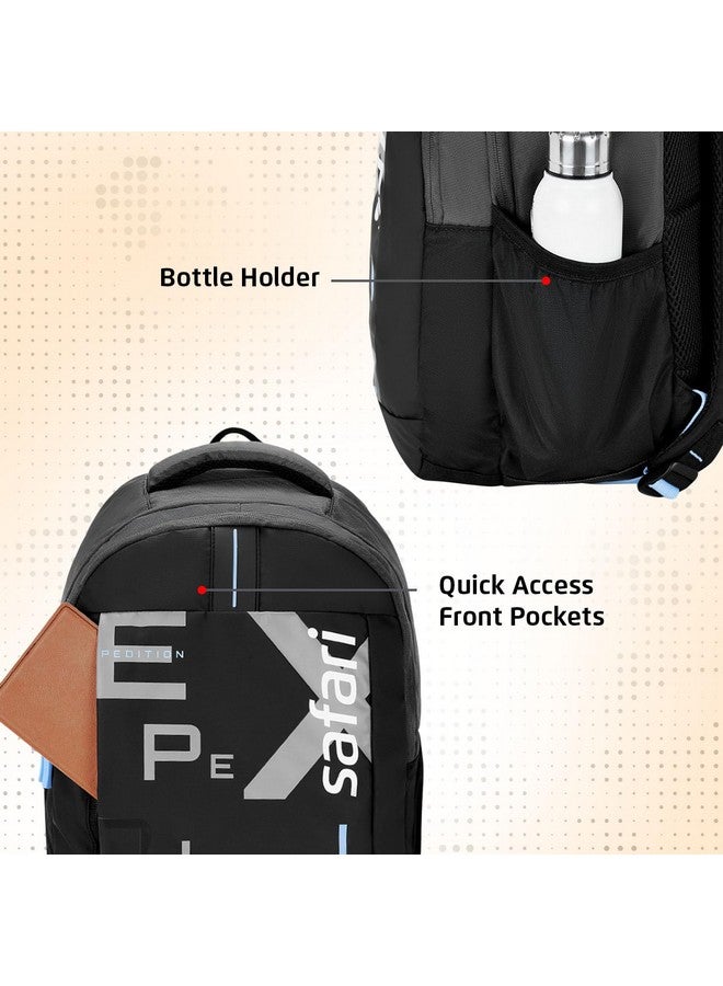 Safari Strider 32L School Bag for Boys and Girls, Casual 2 Compartment Backpack Bag with Armor Base, Rain Cover, File holder, Bottle Holder and Organizer, College Bag for Men and Women, Color Black - Image 5