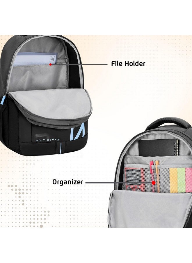 Safari Strider 32L School Bag for Boys and Girls, Casual 2 Compartment Backpack Bag with Armor Base, Rain Cover, File holder, Bottle Holder and Organizer, College Bag for Men and Women, Color Black - Image 4