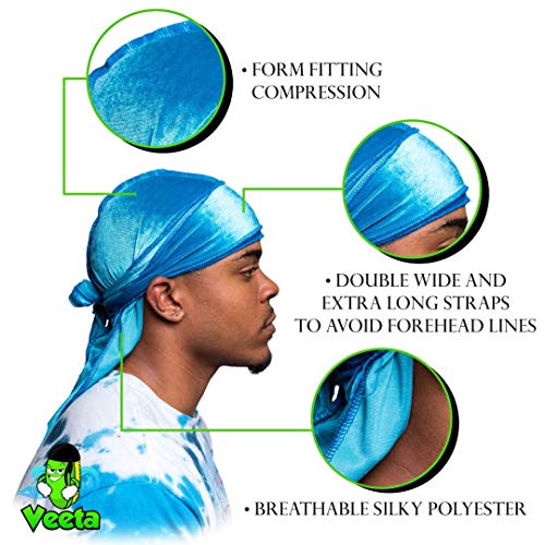Veeta Superior Velvet Durag - Soft for Men & Women, Long Double Wide Straps, Silky Liner, Triple Stitched - Image 3