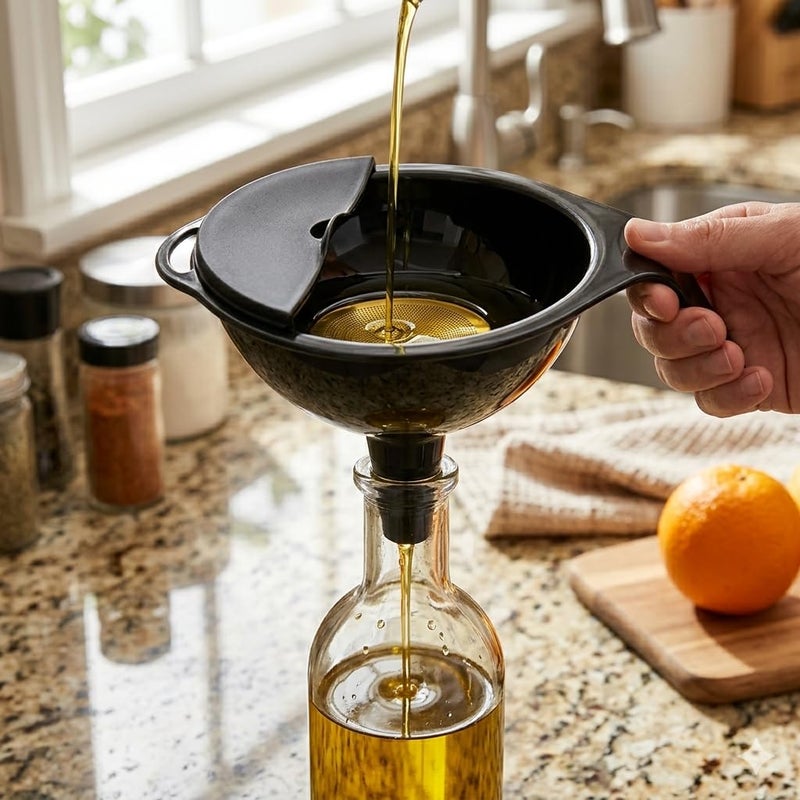Plastic Oval Oil Funnel, 300 ml, BPA Free, Ergonomic Handle and Tapered Throat for Flow Control single color (black) - Image 2