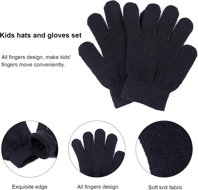 YSense 3 Pcs Boys Girls Winter Beanie Hat Scarf Gloves Set Thick Knitted Warm Toddler Winter Hat Mittens Neck Warmer for Kids - Image 4