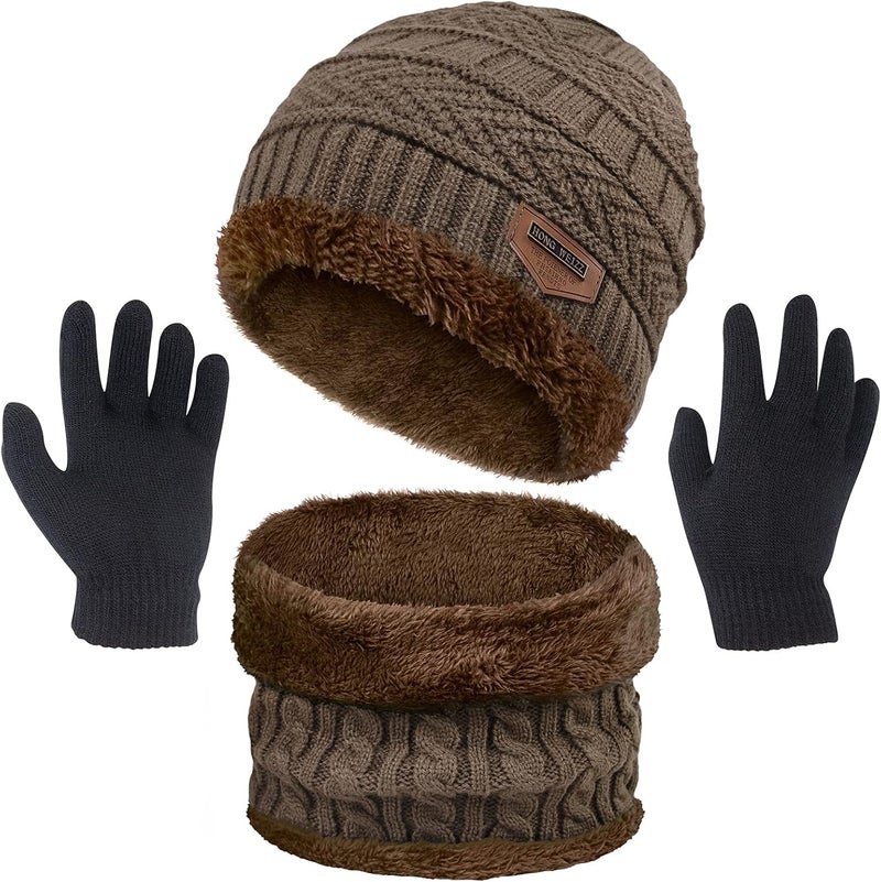 YSense 3 Pcs Boys Girls Winter Beanie Hat Scarf Gloves Set Thick Knitted Warm Toddler Winter Hat Mittens Neck Warmer for Kids - Image 1