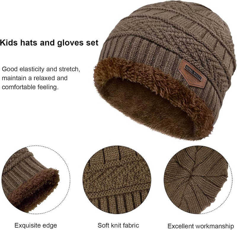 YSense 3 Pcs Boys Girls Winter Beanie Hat Scarf Gloves Set Thick Knitted Warm Toddler Winter Hat Mittens Neck Warmer for Kids - Image 2