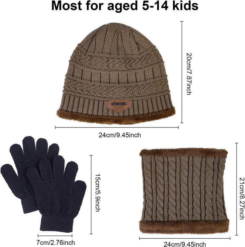 YSense 3 Pcs Boys Girls Winter Beanie Hat Scarf Gloves Set Thick Knitted Warm Toddler Winter Hat Mittens Neck Warmer for Kids - Image 5