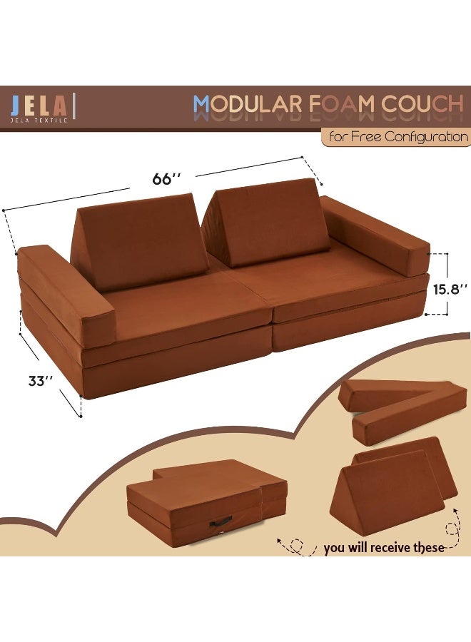 jela Jela Kids Extended Size Floor Sofa Couch 8PCS for Family - Modular Furniture for Adults, Playhouse Set for Toddlers Babies - Indoor Foam Play Couch  - Image 2