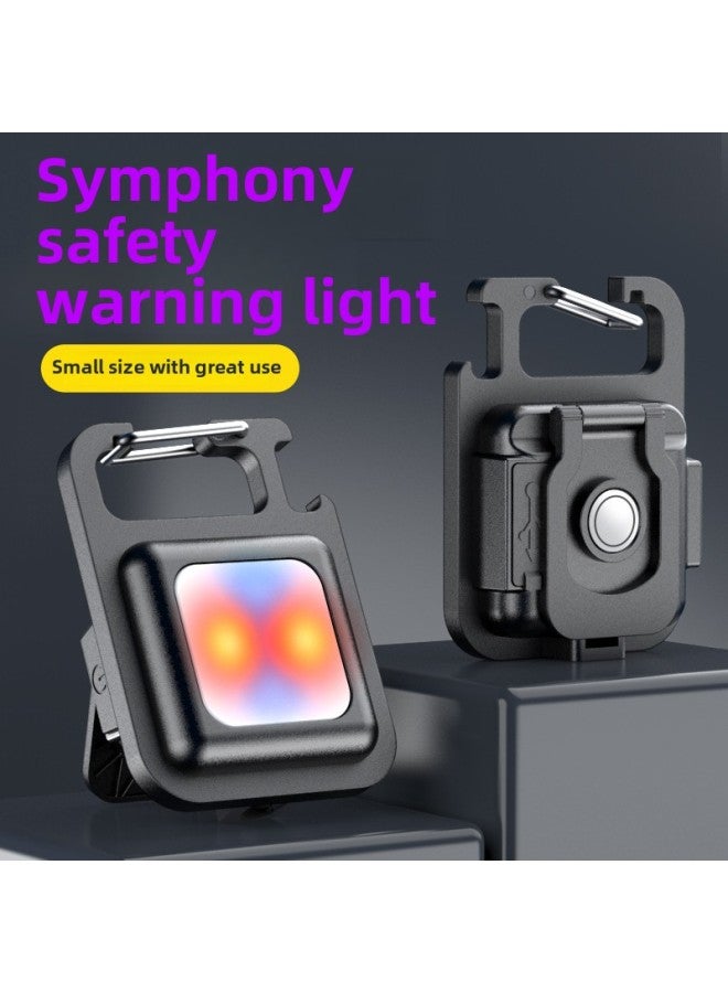 Generic Keychain Light Led Safety Warning Light Rechargeable Portable Emergency Portable Light Outdoor Strong Magnetic Small Lamps-Color:Symphony Metal Buckle  - Image 1