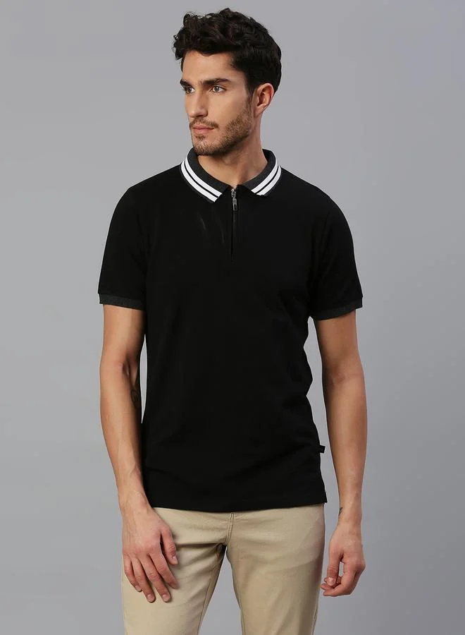 Dennis Lingo Men's Black 100% Cotton Solid Pattern Regular Fit T-Shirt