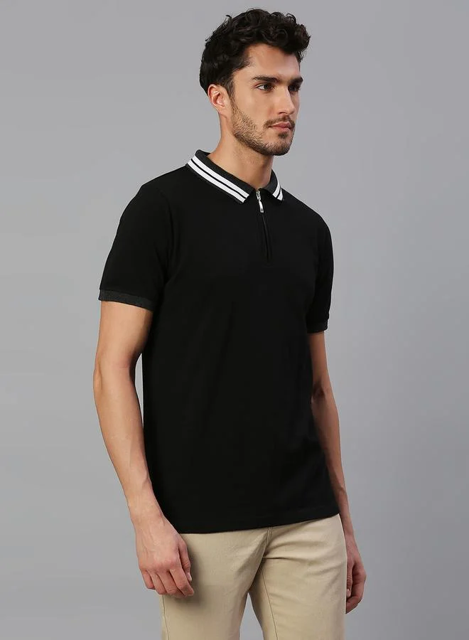 Dennis Lingo Men's Black 100% Cotton Solid Pattern Regular Fit T-Shirt