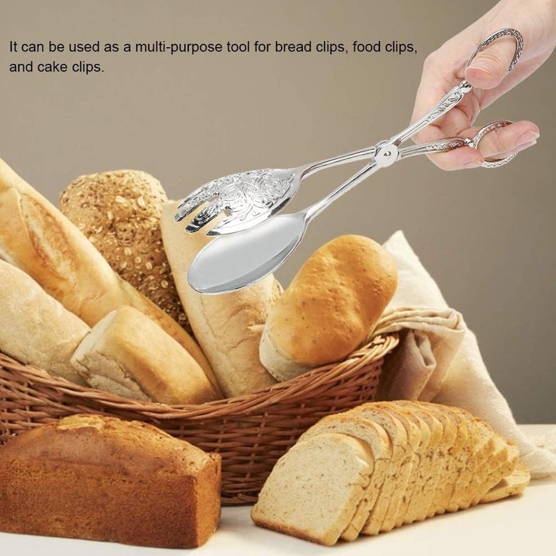 comfrt Kitchen Tongs, Metal Tongs for Serving Food Cooking Baking Bread Cake Clips (Silver) - Image 3