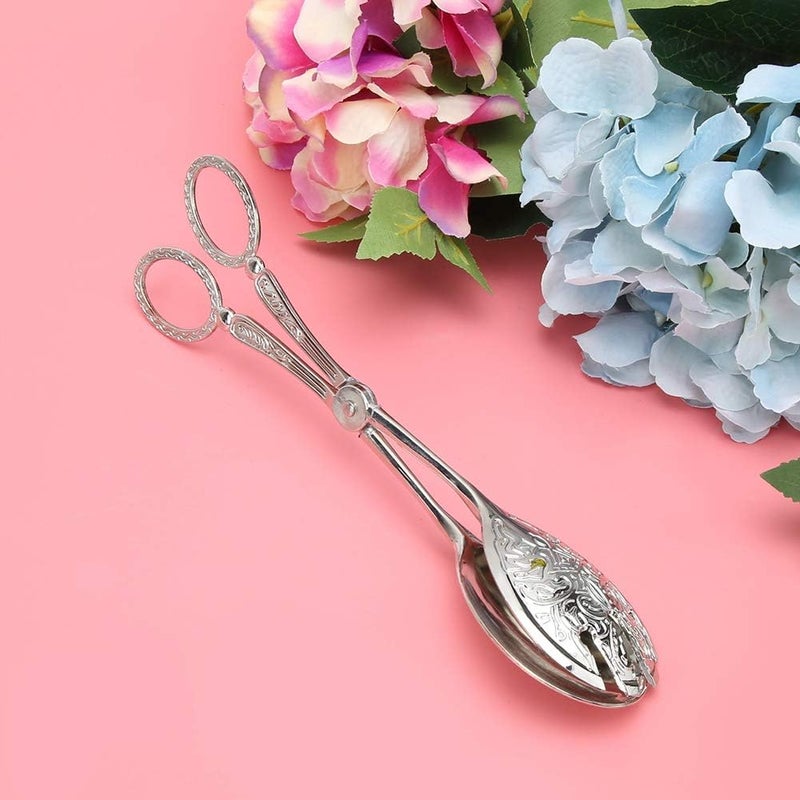 comfrt Kitchen Tongs, Metal Tongs for Serving Food Cooking Baking Bread Cake Clips (Silver) - Image 4