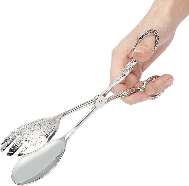 comfrt Kitchen Tongs, Metal Tongs for Serving Food Cooking Baking Bread Cake Clips (Silver) - Image 1