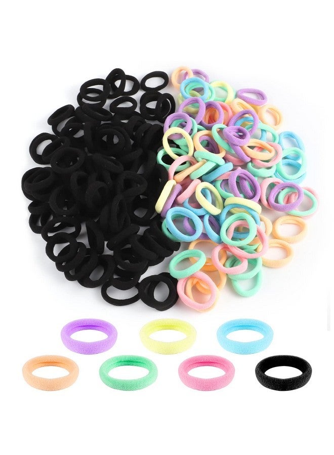 بينج شاو ماي 200 قطعة من ربطات شعر الأطفال، مقاس 1 بوصة بدون درزات للفتيات والأطفال، أربطة شعر متعددة الألوان والأسود مع حاملات ذيل حصان مرنة - Image 1