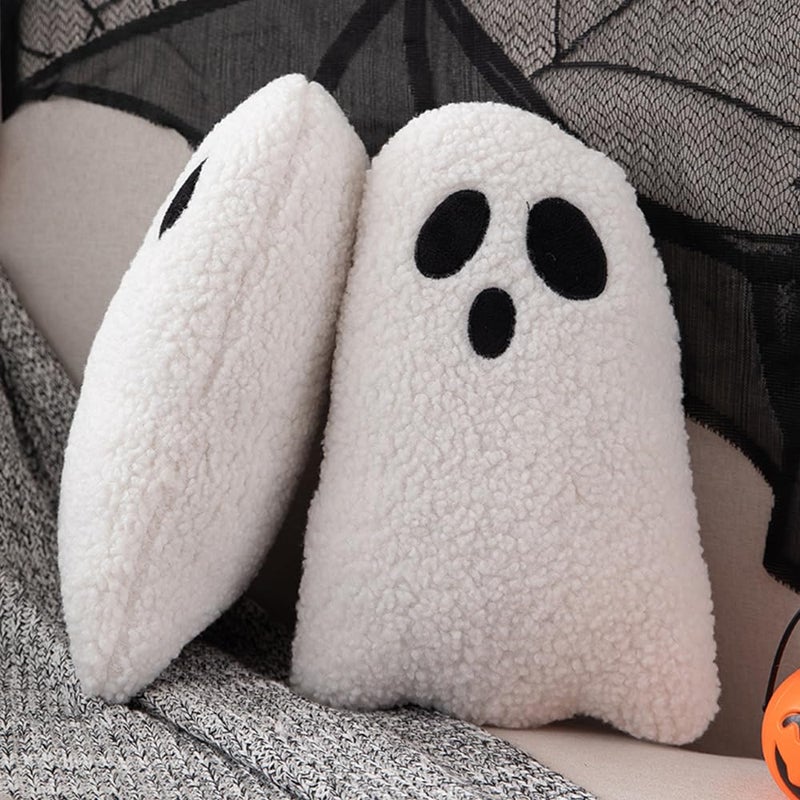 Ghost Pillow Ghost Decor Halloween Pillows Set of 2 White Cute Ghost Indoor Decorative Throw Pillow Ghost Plush Pillows for Halloween Decorative Home Sofa Bed Ghost Decor Cushion(11.8 Inch)