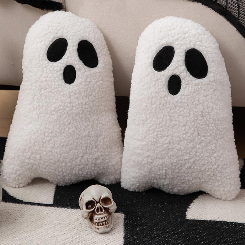 Ghost Pillow Ghost Decor Halloween Pillows Set of 2 White Cute Ghost Indoor Decorative Throw Pillow Ghost Plush Pillows for Halloween Decorative Home Sofa Bed Ghost Decor Cushion(11.8 Inch)