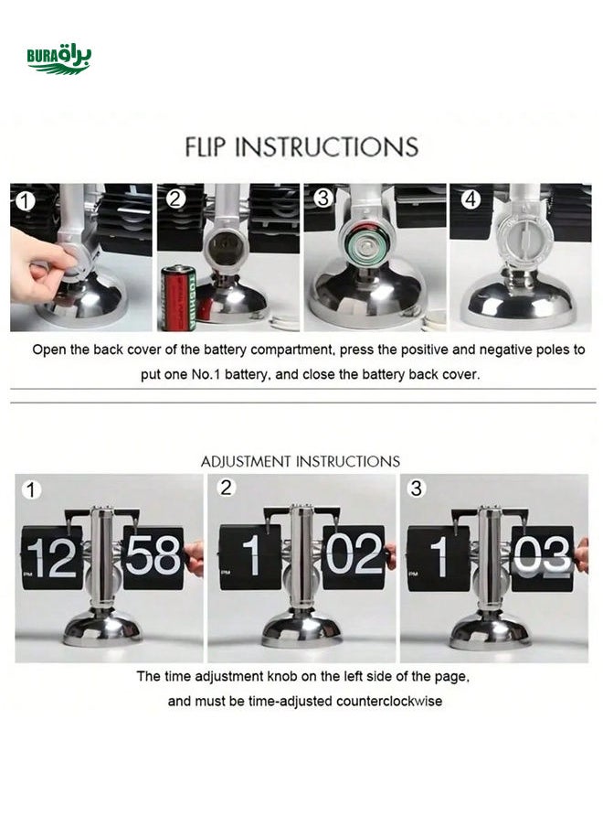 BURAQ - Flip Clock Vintage Desk Clock Retro Flip Down Clock,Flip Digital Clock,Mechanical Clock,Auto Flip Clock Table Clock,Battery Powered Internal Gear Operated Clock For Office Home Decor Flip Desk Clock - Image 1