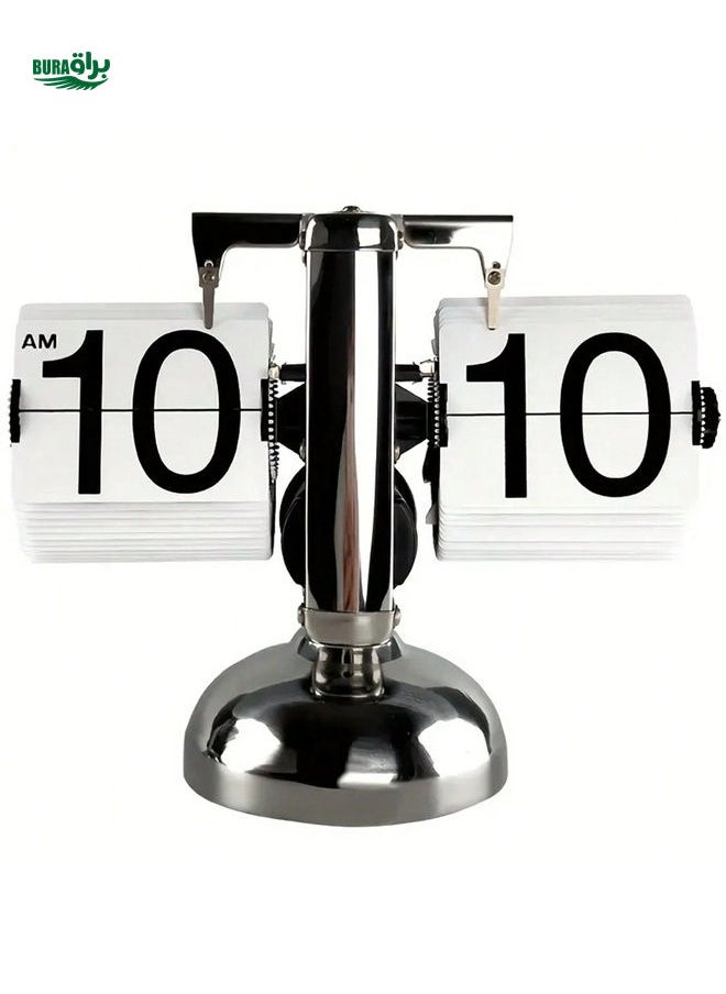 BURAQ - Flip Clock Vintage Desk Clock Retro Flip Down Clock,Flip Digital Clock,Mechanical Clock,Auto Flip Clock Table Clock,Battery Powered Internal Gear Operated Clock For Office Home Decor Flip Desk Clock - Image 1