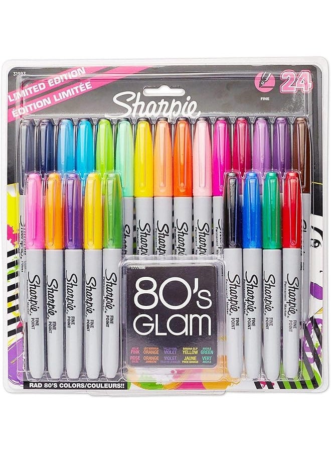 Sharpie Permanent Markers Fine Point Limited Edition 80S Glam Colors Pack Of 24  - Image 1